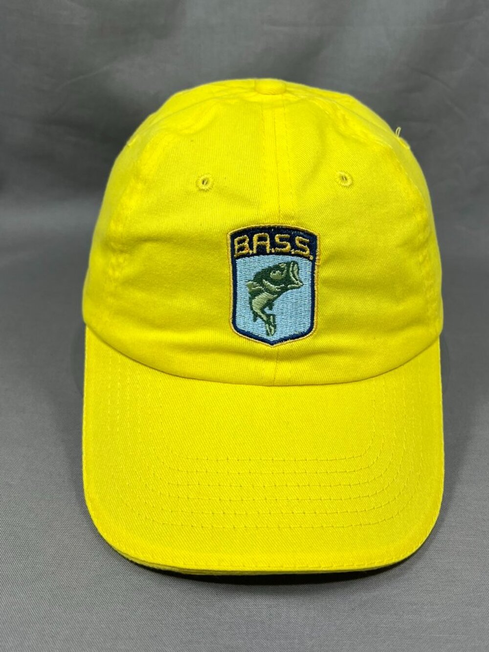 Bic Graphic BASS Fishing Baseball Hat Mens Yellow Adjustable Strapback Dad Cap